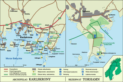 Mapa rezerwatu przyrody Torhamn w Szwecji